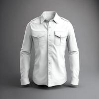maquette de chemise de camp blanche à manches longues, rendu 3d, illustration 3d photo