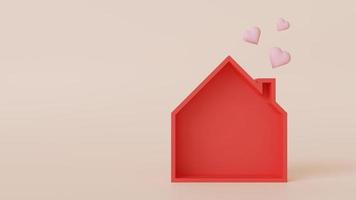 maison rouge et mini coeur .home assurance concept.rendu 3d. photo