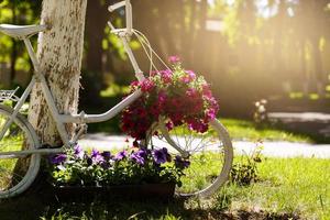 vélo vintage sur le terrain avec un sac et un panier photo