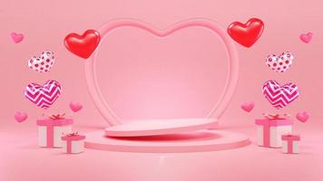 Scène d'illustrations roses d'amour 3d avec fond de podium saint valentin photo