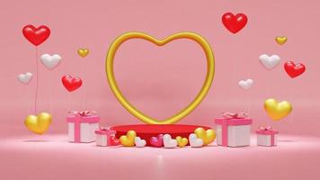 Scène d'illustrations d'amour 3d avec podium fond rose saint valentin photo