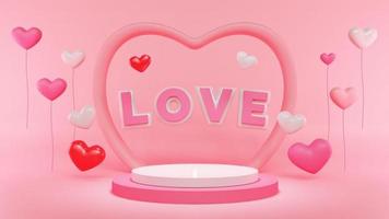 Illustrations 3d rose avec fond de saint valentin podium texte d'amour photo