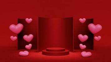 illustrations 3d rouge avec fond de saint valentin podium cylindre photo