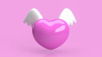 le coeur rose et l'aile blanche pour la saint-valentin ou l'amour concept rendu 3d photo