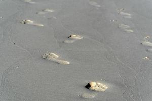 Traces humaines sur le sable d'une plage tropicale photo