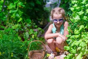 jolie petite fille recueille des oignons cultivés dans la serre photo