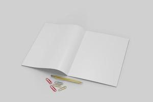 maquette de magazine blanc sur un album de table en béton ou une brochure rendu 3d