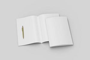 maquette de magazine blanc sur un album de table en béton ou une brochure rendu 3d photo
