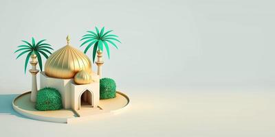 Mini mosquée 3d avec minaret doré pour fond de ramadan photo