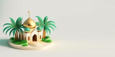 voeux de ramadan avec illustration de mosquée 3d et palmiers photo