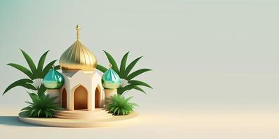 mini mosquée 3d avec dôme doré pour la bannière du ramadan photo