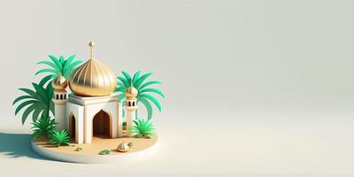 voeux de ramadan avec illustration de mosquée 3d et palmiers photo