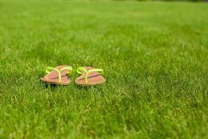 Libre de tongs lumineuses sur l'herbe verte photo