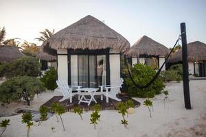 maison de plage tropicale au bord de l'océan parmi les palmiers photo