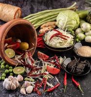 ingrédients de la salade de papaye avec du poisson fermenté photo