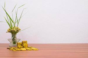 pièces empilées sur le bureau photo