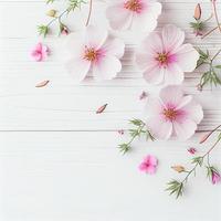 belles fleurs roses sur fond de bois blanc, concept de la saint-valentin avec espace de copie photo