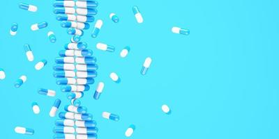 molécule d'adn fabriquée à partir de capsules de pilules de médecine, formation médicale 3d photo