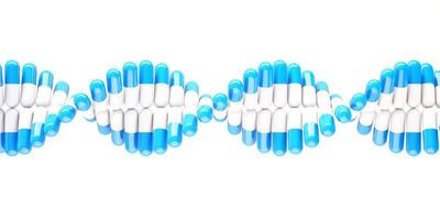 molécule d'adn fabriquée à partir de capsules de pilules de médecine, formation médicale 3d photo