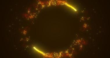 lignes d'énergie abstraites en or jaune et cercles cycliques avec bokeh magique à partir de particules, arrière-plan abstrait photo