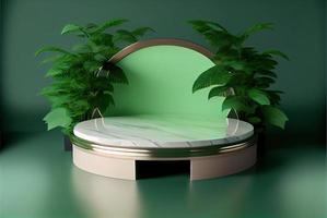 illustration réaliste podium 3d naturel avec vert tendre pour la présentation du produit photo