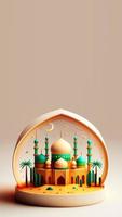 Illustration 3d de l'histoire instagram de la mosquée ramadan mubrarak photo