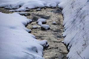 ruisseau dans le fond de la neige en hiver photo