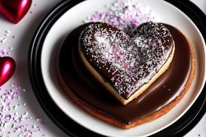 photographie d'un beignet en forme de coeur au chocolat avec du chocolat, de l'amour, du coeur, de la saint-valentin, photo