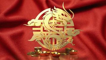 l'argent chinois d'or et le zodiaque du dragon pour le rendu 3d de l'année 2024 photo