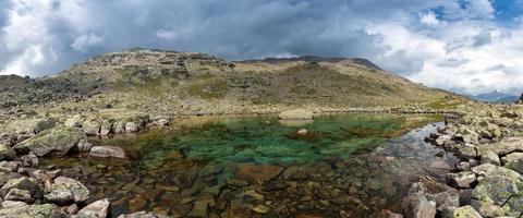 panorama du petit lac de haute montagne avec transparence photo