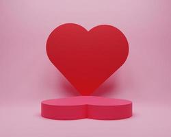 podium de piédestal de cylindre 3d rouge et rose réaliste avec fond en forme de coeur. scène minimale de la saint-valentin pour la vitrine des produits, l'affichage de la promotion. conception de plate-forme de salle de studio abstraite de rendu 3d. photo