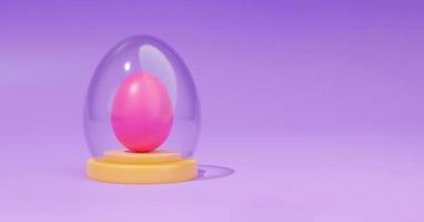 Oeuf de Pâques en verre sur le podium de rendu 3D photo