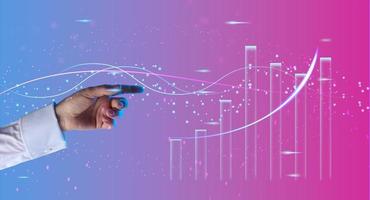 graphique holographique avec des taux et des indicateurs en hausse. concept de croissance d'entreprise, rentabilité élevée, démarrage réussi. la croissance du taux de change photo