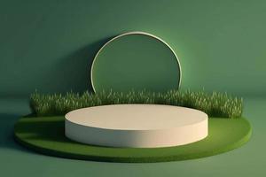 Illustration de podium de cercle minimal 3d avec de l'herbe verte pour l'arrière-plan du produit. photo
