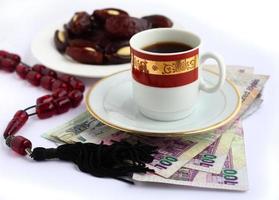 du café, des billets de banque arabes de grande valeur, une assiette de dattes et des perles de souci - les éléments essentiels pour faire des affaires dans le monde arabe