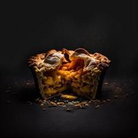 photo tarte aux pommes sur fond noir photographie alimentaire