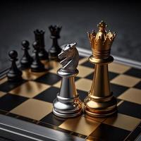 échecs d'or et d'argent sur le jeu d'échecs pour le concept de leadership de métaphore d'affaires photo