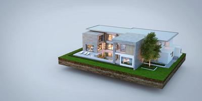 maison moderne de luxe sur terre isolée sur fond blanc, concept pour l'immobilier ou la propriété.rendu 3d photo