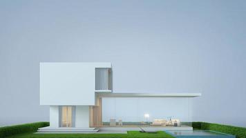 maison minimale moderne avec piscine et pelouse isolée sur fond rendu 3d photo