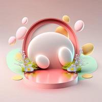 podium rond de célébration de pâques rose brillant pour l'affichage du produit avec décoration d'oeufs 3d photo