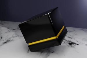 boîte noire 3d et or, rendu 3d, boîte 3d sur maquette photo
