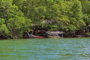 épave de bateau de pêche sur la rivière klong chao sur l'île de koh kood à trat thailand.koh kood, également connu sous le nom de ko kut, est une île du golfe de thaïlande photo