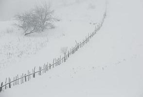 une chute de neige abondante dans les carpates roumaines dans le village de sirnea, brasov. vrai hiver avec de la neige dans le pays photo