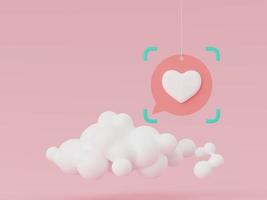 Rendu 3d, joli coeur flottant dans l'air minimes cartes de voeux de décoration de scène d'amour doux, bannière de page Web, médias sociaux, joli fond de coeur mignon. style de conception de la journée d'amour. Saint Valentin. photo