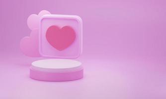 forme de coeur rendu 3d espace vide cylindre rose podium saint valentin photo