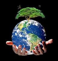 terre et environnement à la main sur fond noir. aimer le concept de la terre, protéger l'environnement, le jour de la terre photo