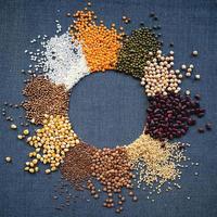l'automne récolte de grain grain, plein écran de entier céréales. différent céréale Contexte. photo