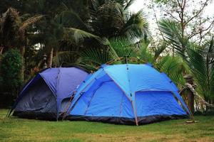 Close up de tentes camping sur une cour verte photo