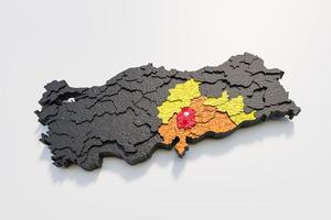 carte de tremblement de terre dans Sud est Région de Turquie. 3d illustration photo