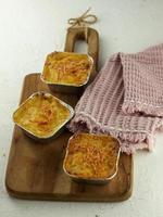 macaroni schotel est nord européen Accueil cuisson. il est une plat de cuit macaroni et une mélange de œuf, carotte et Lait avec Viande et fromage. photo